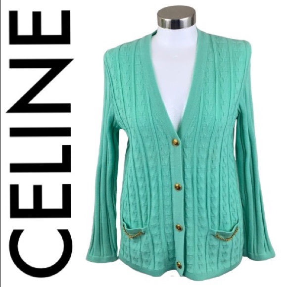 Celine Sweaters - CELINE PARIS GREEN LUXURY CARDIGAN SIZE 10